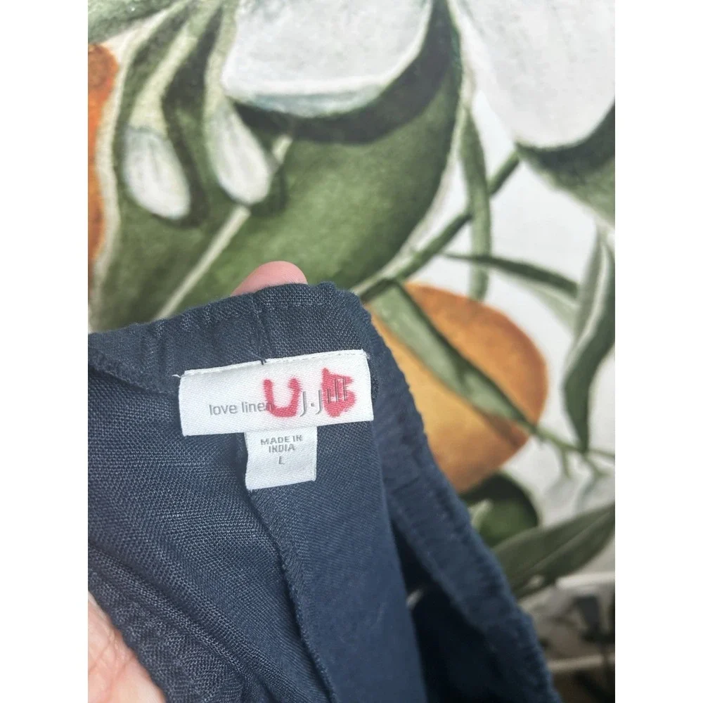 J Jill Love Linen Blue Cropped Pants Women Large Pull On Elastic Waist Pockets - Picture 3 of 7